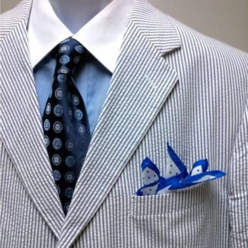 Jos.A Bank Cotton Blue White Striped Men's Blazer Pockets Two Button Size 48R